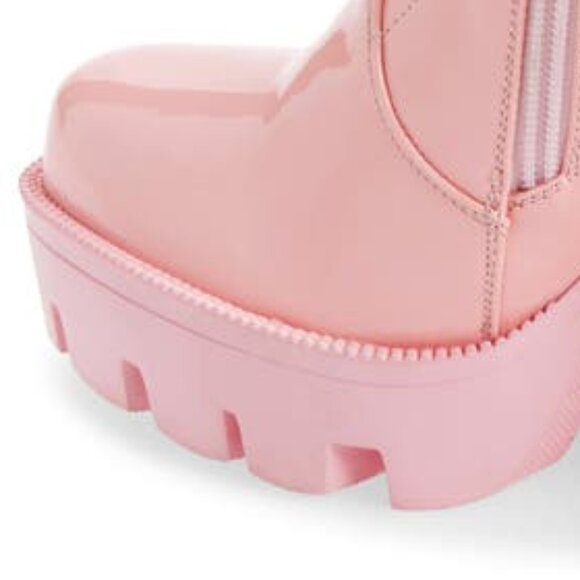 Callie Rainy Baby: Pink or Creamy Taupe Platform Lug Sole Chunky Heel Bootie - Picture 4 of 8